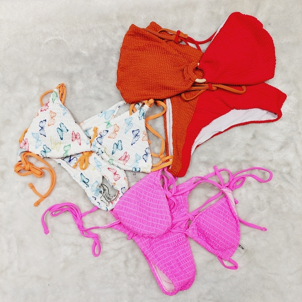 NEW Shein Pink White Red 3 Pcs Summer Casual Swim Suit Bundle P6374